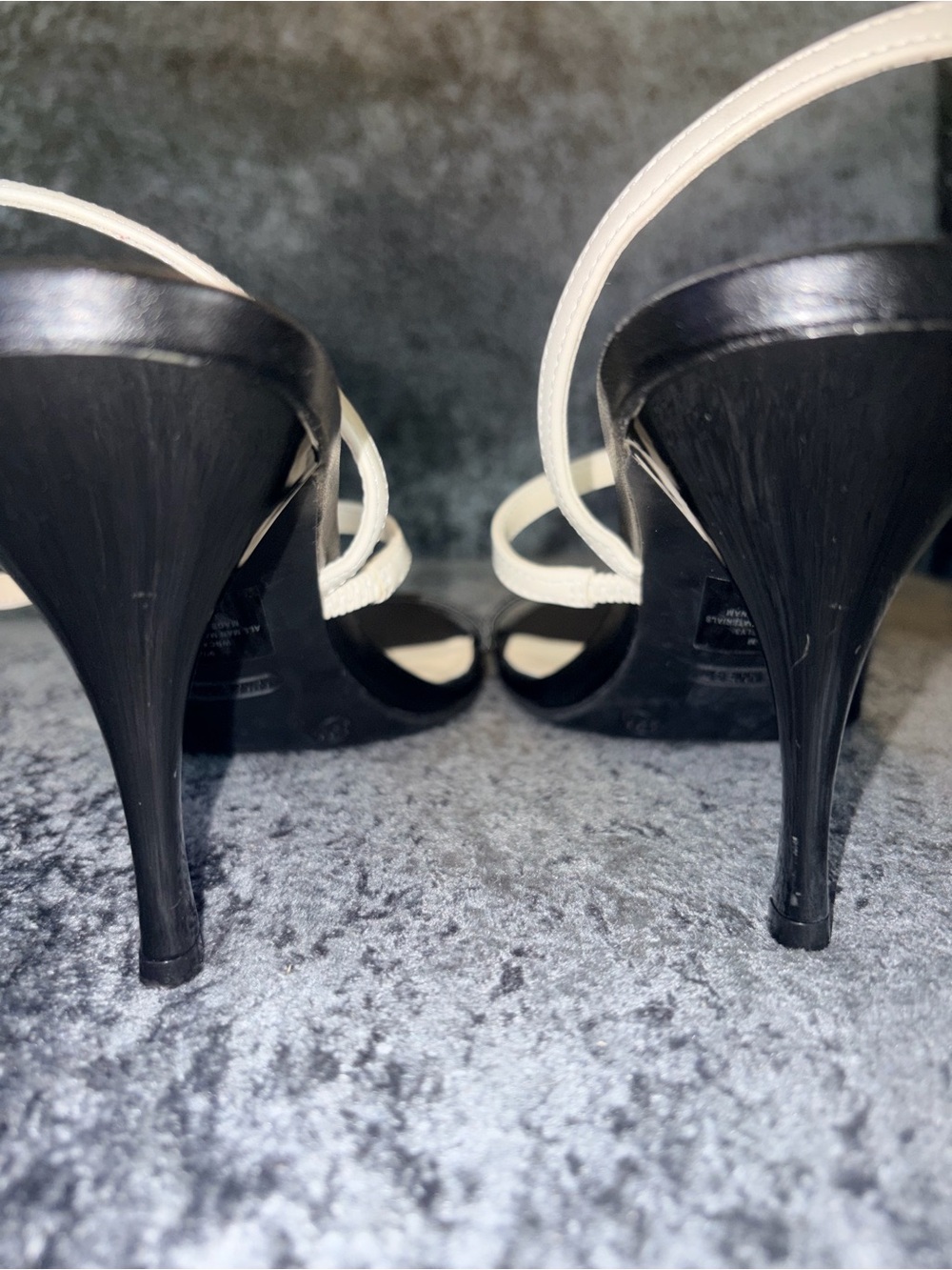 Nine West Black and Cream Strappy Pointed-Toe Heels - Picture 4 of 6